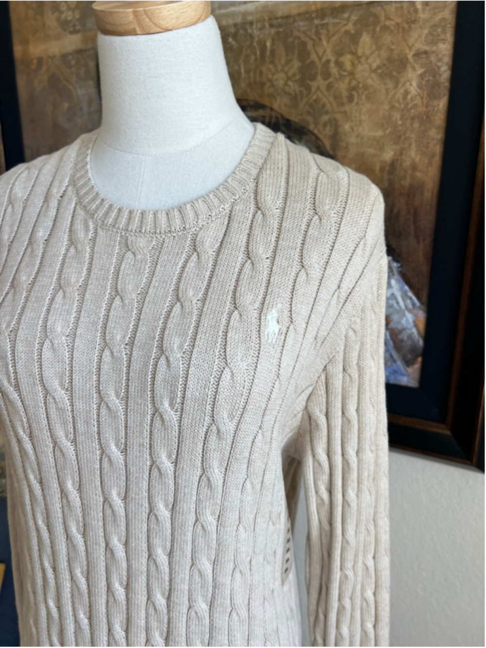 New Polo Ralph Lauren Beige Cable Knit Long Sleeve Dress XL - Picture 2 of 7
